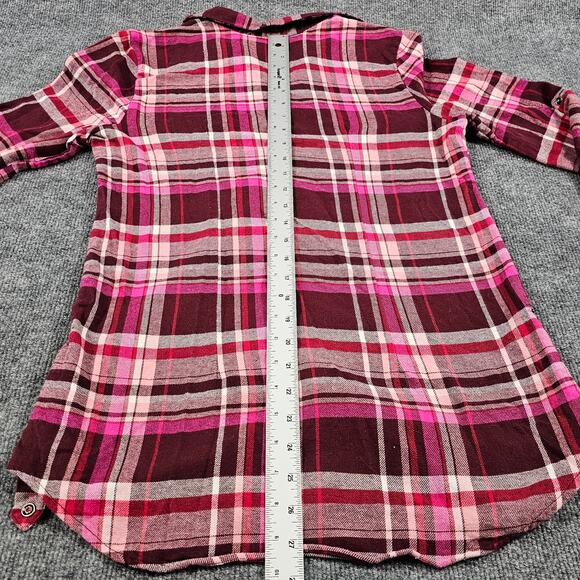 Pink Flannel Plaid Womens Size 7-9 Long Sleeve Shirt Button Tab Sleeve - Picture 15 of 16